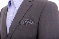 Thumbnail for Cesare Attolini Pocket Squares Cesare Attolini Navy Blue Square Motif Linen Pocket Square Handmade In Italy
