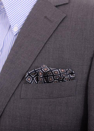 Cesare Attolini Pocket Squares Cesare Attolini Navy Blue Square Motif Silk Pocket Square Handmade In Italy