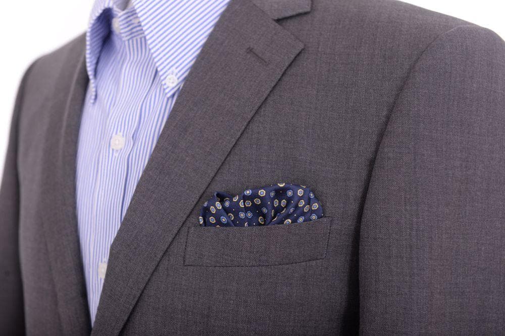 Cesare Attolini Pocket Squares Cesare Attolini Navy & Gold Circular Motif Silk Pocket Square Handmade In Italy