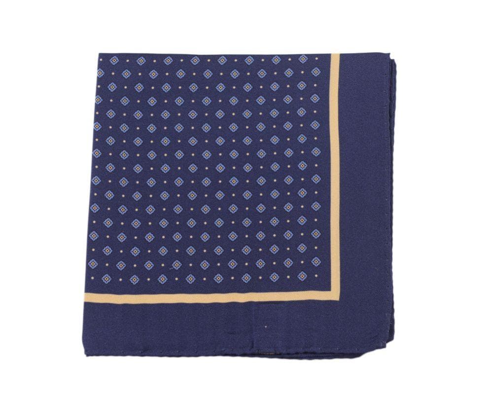 Cesare Attolini Pocket Squares Cesare Attolini Navy & Gold Geometric Motif Silk Pocket Square Handmade In Italy