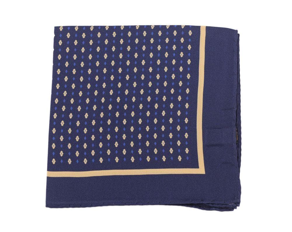 Cesare Attolini Pocket Squares Cesare Attolini Navy & Gold Small Motif Silk Pocket Square Handmade In Italy