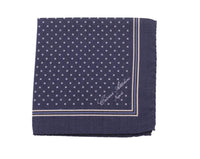 Thumbnail for Cesare Attolini Pocket Squares Cesare Attolini Navy & White Floral Motif Wool Pocket Square Handmade In Italy