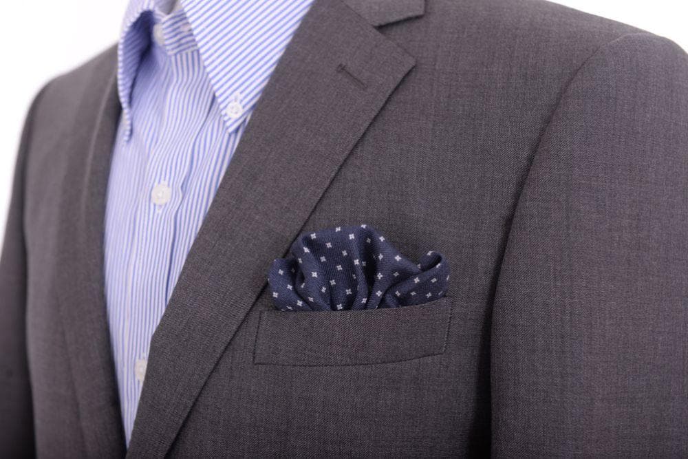 Cesare Attolini Pocket Squares Cesare Attolini Navy & White Floral Motif Wool Pocket Square Handmade In Italy