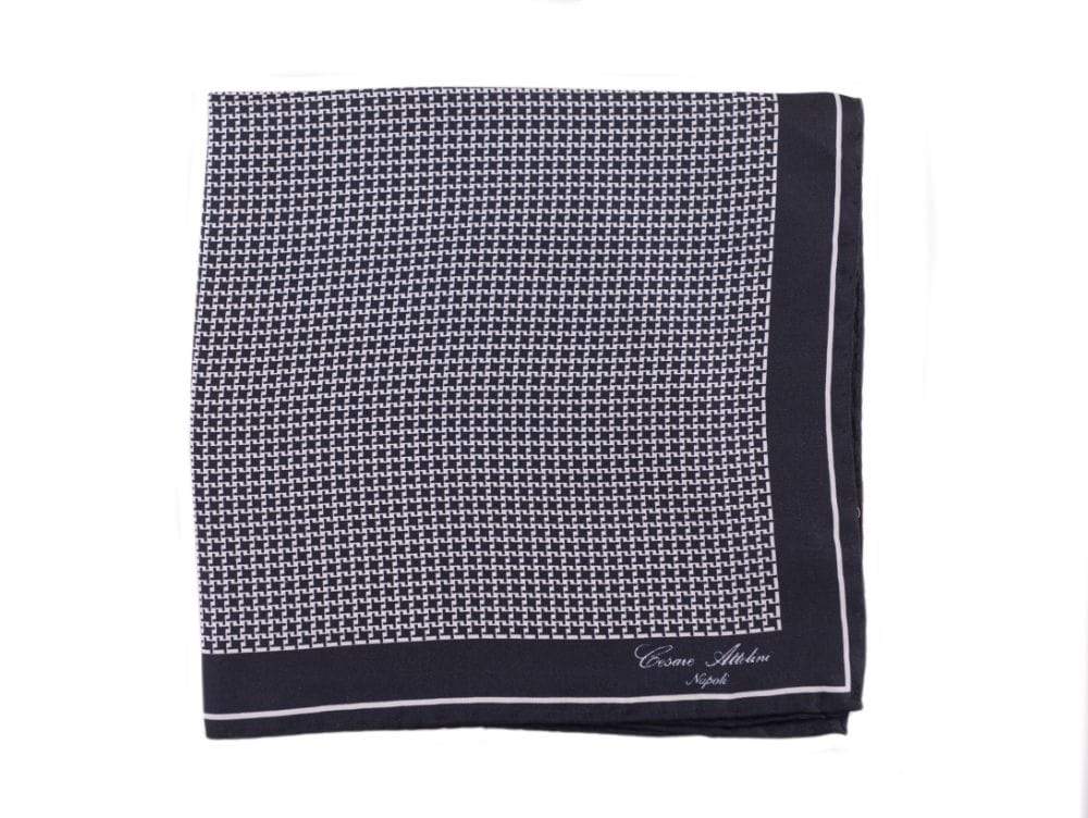 Cesare Attolini Pocket Squares Cesare Attolini Navy & White Houndstooth Pocket Square Handmade In Italy