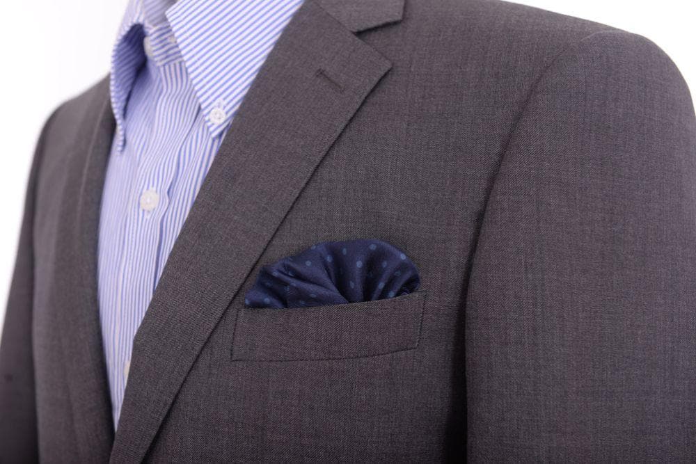 Cesare Attolini Pocket Squares Cesare Attolini Navy With Blue Polka Dot Silk Pocket Square Handmade In Italy