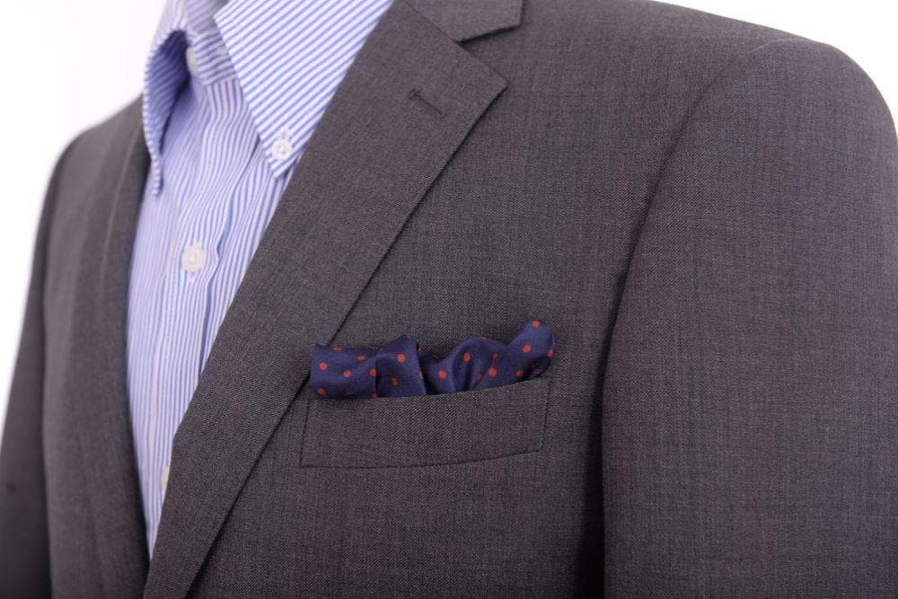 Cesare Attolini Pocket Squares Cesare Attolini Navy With Red Polka Dot Silk Pocket Square Handmade In Italy