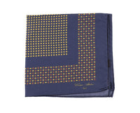 Thumbnail for Cesare Attolini Pocket Squares Cesare Attolini Navy Yellow & Brown Motif Silk Pocket Square Handmade In Italy
