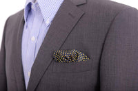 Thumbnail for Cesare Attolini Pocket Squares Cesare Attolini Navy Yellow & Brown Motif Silk Pocket Square Handmade In Italy