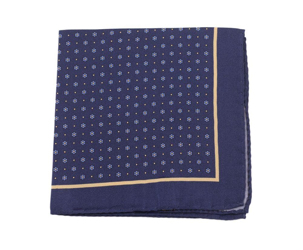 Cesare Attolini Pocket Squares Cesare Attolini Navy & Yellow Floral Motif Silk Pocket Square Handmade In Italy