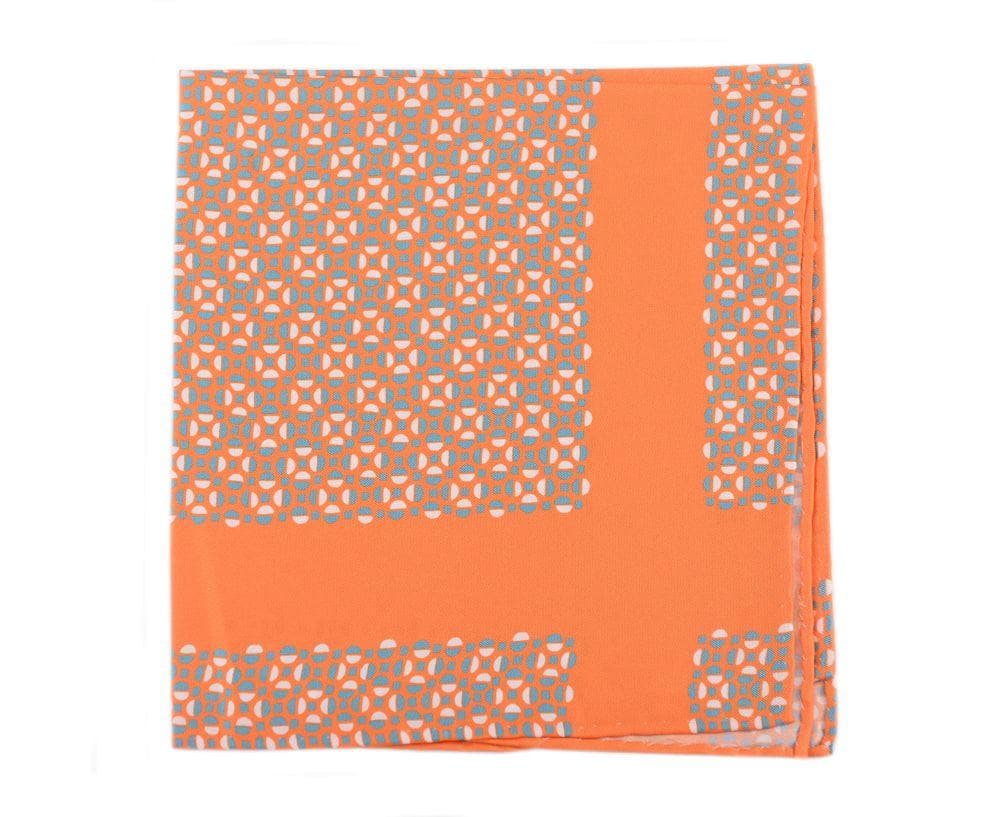 Cesare Attolini Pocket Squares Cesare Attolini Orange Geometric Motif Silk Pocket Square Handmade In Italy
