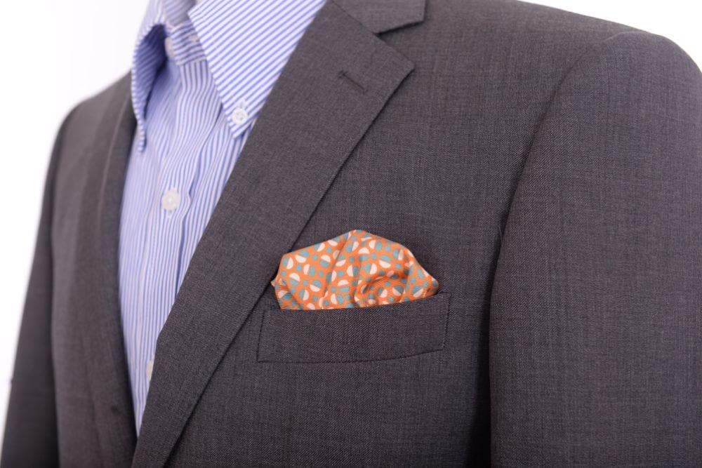 Cesare Attolini Pocket Squares Cesare Attolini Orange Geometric Motif Silk Pocket Square Handmade In Italy