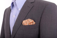 Thumbnail for Cesare Attolini Pocket Squares Cesare Attolini Orange Geometric Motif Silk Pocket Square Handmade In Italy