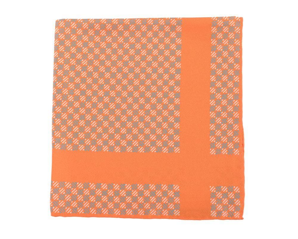 Cesare Attolini Pocket Squares Cesare Attolini Orange Geometric Print Silk Pocket Square Handmade In Italy