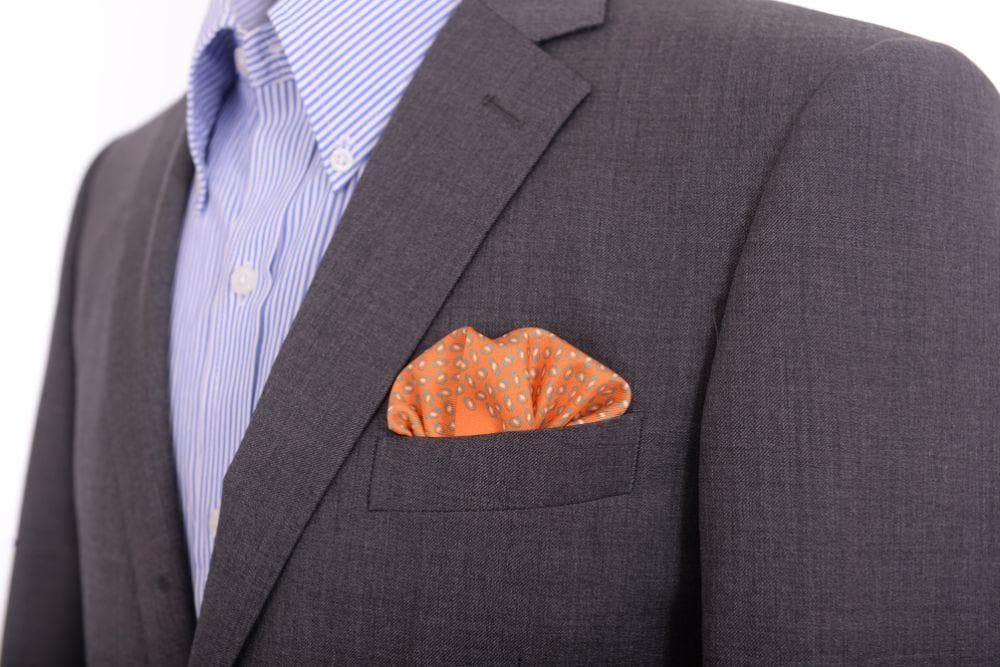 Cesare Attolini Pocket Squares Cesare Attolini Orange Oval Motif Silk Pocket Square Handmade In Italy