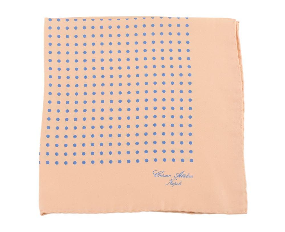 Cesare Attolini Pocket Squares Cesare Attolini Pale Yellow With Blue Polka Dot Silk Pocket Square