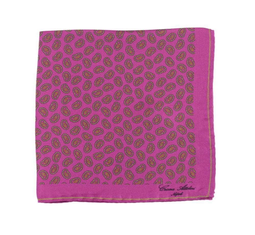 Cesare Attolini Pocket Squares Cesare Attolini Purple With Green Paisley Motif Pocket Square Handmade In Italy