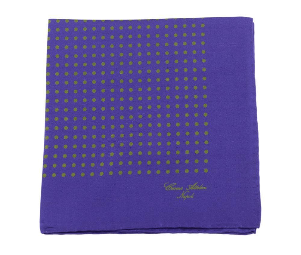 Cesare Attolini Pocket Squares Cesare Attolini Purple With Green Polka Dot Silk Pocket Square