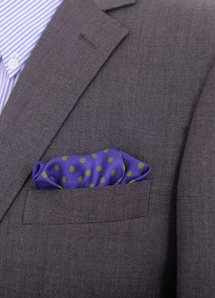 Cesare Attolini Pocket Squares Cesare Attolini Purple With Green Polka Dot Silk Pocket Square
