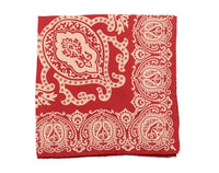 Thumbnail for Cesare Attolini Pocket Squares Cesare Attolini Red Damask Silk Pocket Square Handmade In Italy