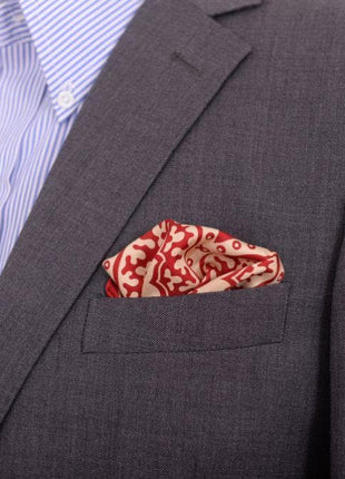 Cesare Attolini Pocket Squares Cesare Attolini Red Damask Silk Pocket Square Handmade In Italy
