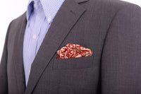 Thumbnail for Cesare Attolini Pocket Squares Cesare Attolini Red Damask Silk Pocket Square Handmade In Italy