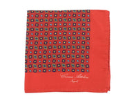 Thumbnail for Cesare Attolini Pocket Squares Cesare Attolini Red Geometric Motif Silk Pocket Square Handmade In Italy