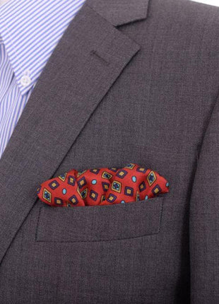 Cesare Attolini Pocket Squares Cesare Attolini Red Geometric Motif Silk Pocket Square Handmade In Italy