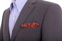 Thumbnail for Cesare Attolini Pocket Squares Cesare Attolini Red Geometric Motif Silk Pocket Square Handmade In Italy