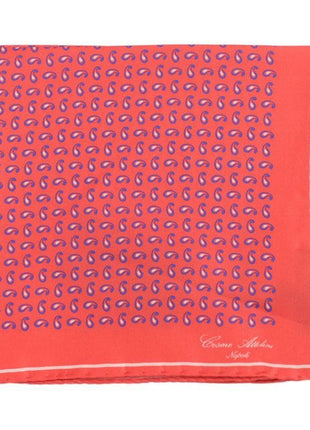 Cesare Attolini Pocket Squares Cesare Attolini Red & Navy Teardrop Paisley Silk Pocket Square Handmade In Italy