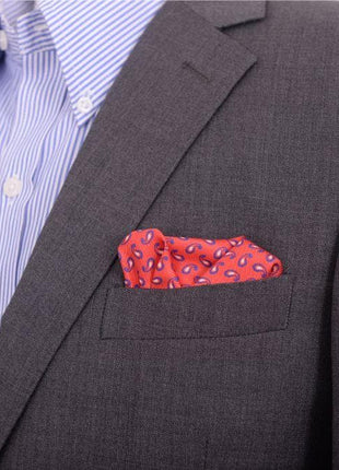 Cesare Attolini Pocket Squares Cesare Attolini Red & Navy Teardrop Paisley Silk Pocket Square Handmade In Italy