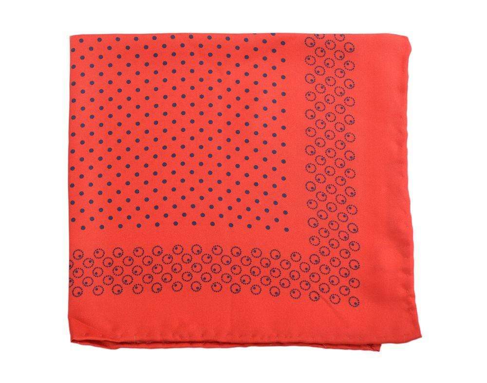 Cesare Attolini Pocket Squares Cesare Attolini Red Polka Dot & Circle Silk Pocket Square Handmade In Italy