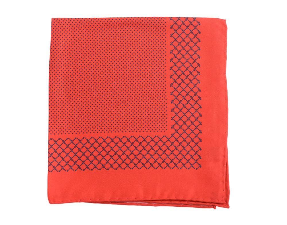 Cesare Attolini Pocket Squares Cesare Attolini Red Polka Dot & Crisscross Silk Pocket Square Handmade In Italy