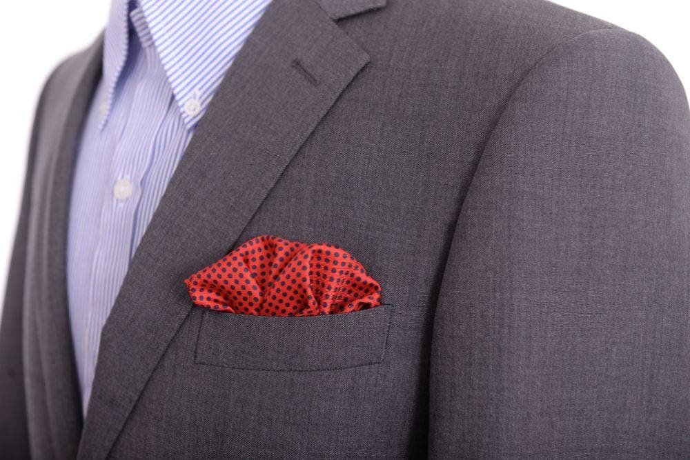 Cesare Attolini Pocket Squares Cesare Attolini Red Polka Dot & Floral Silk Pocket Square Handmade In Italy