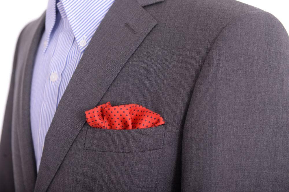 Cesare Attolini Pocket Squares Cesare Attolini Red Polka Dot Motif Silk Pocket Square Handmade In Italy