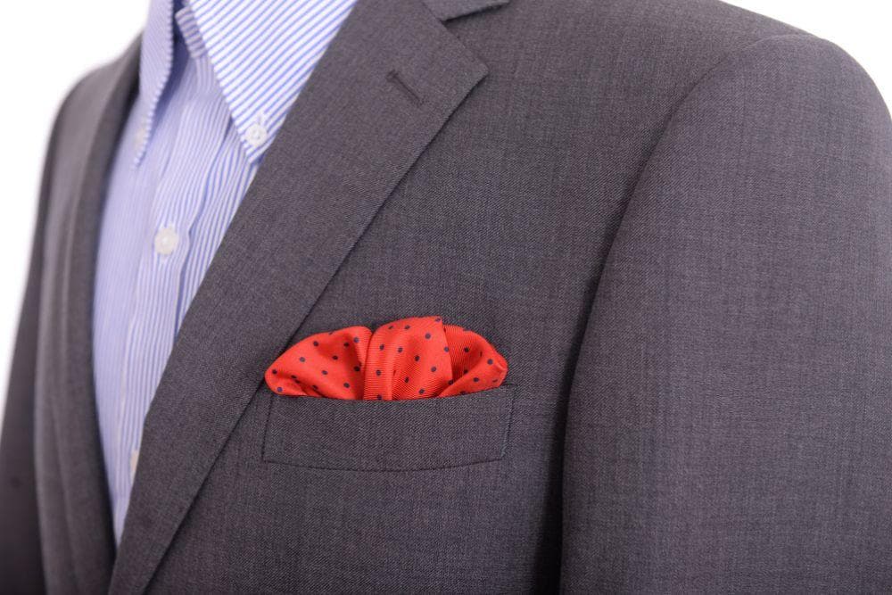 Cesare Attolini Pocket Squares Cesare Attolini Red Polka Dot & Square Silk Pocket Square Handmade In Italy