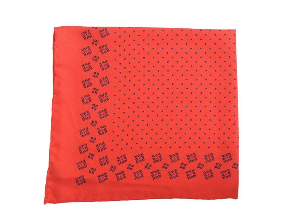 Cesare Attolini Pocket Squares Cesare Attolini Red Polka Dot & Square Silk Pocket Square Handmade In Italy