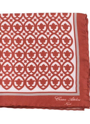 Cesare Attolini Red & White Floral Motif Silk Pocket Square Handmade In Italy - The Suit Depot
