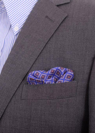 Cesare Attolini Pocket Squares Cesare Attolini Royal Blue Square Motif Silk Pocket Square Handmade In Italy