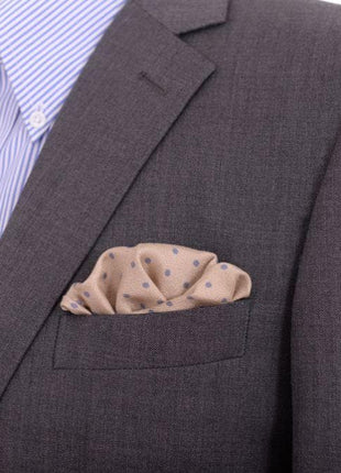 Cesare Attolini Pocket Squares Cesare Attolini Tan With Blue Polka Dot Silk Pocket Square