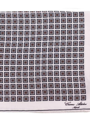 Cesare Attolini Pocket Squares Cesare Attolini White Square Motif Silk Pocket Square Handmade In Italy