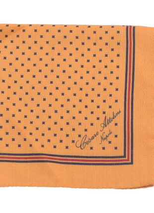 Cesare Attolini Pocket Squares Cesare Attolini Yellow & Navy Floral Motif Wool Pocket Square Handmade In Italy