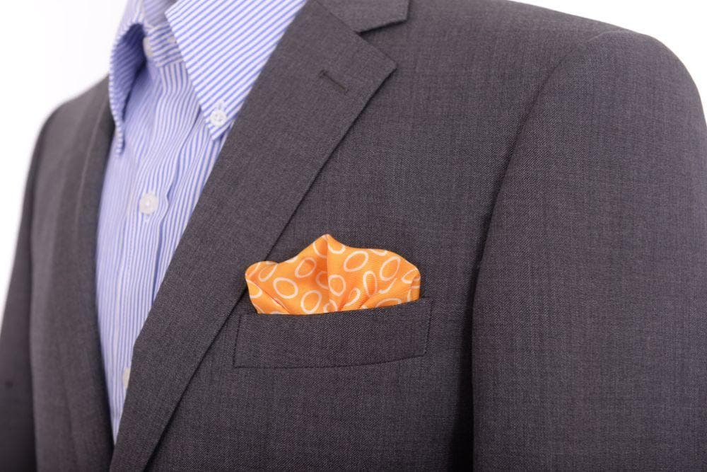 Cesare Attolini Pocket Squares Cesare Attolini Yellow Oval Motif Silk Pocket Square Handmade In Italy