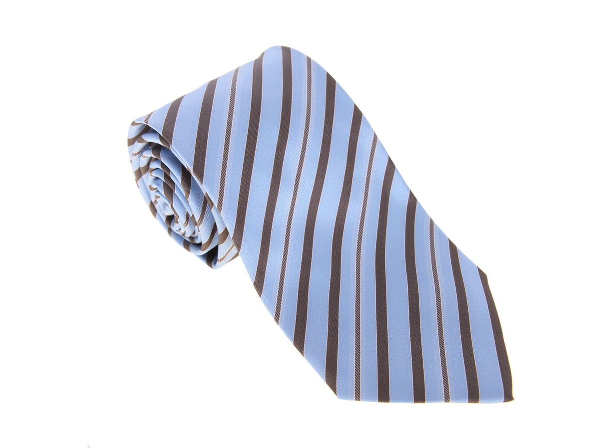 Cesare Attolini Napoli Mens Blue Brown Diagonal Striped Handmade Silk Necktie - The Suit Depot