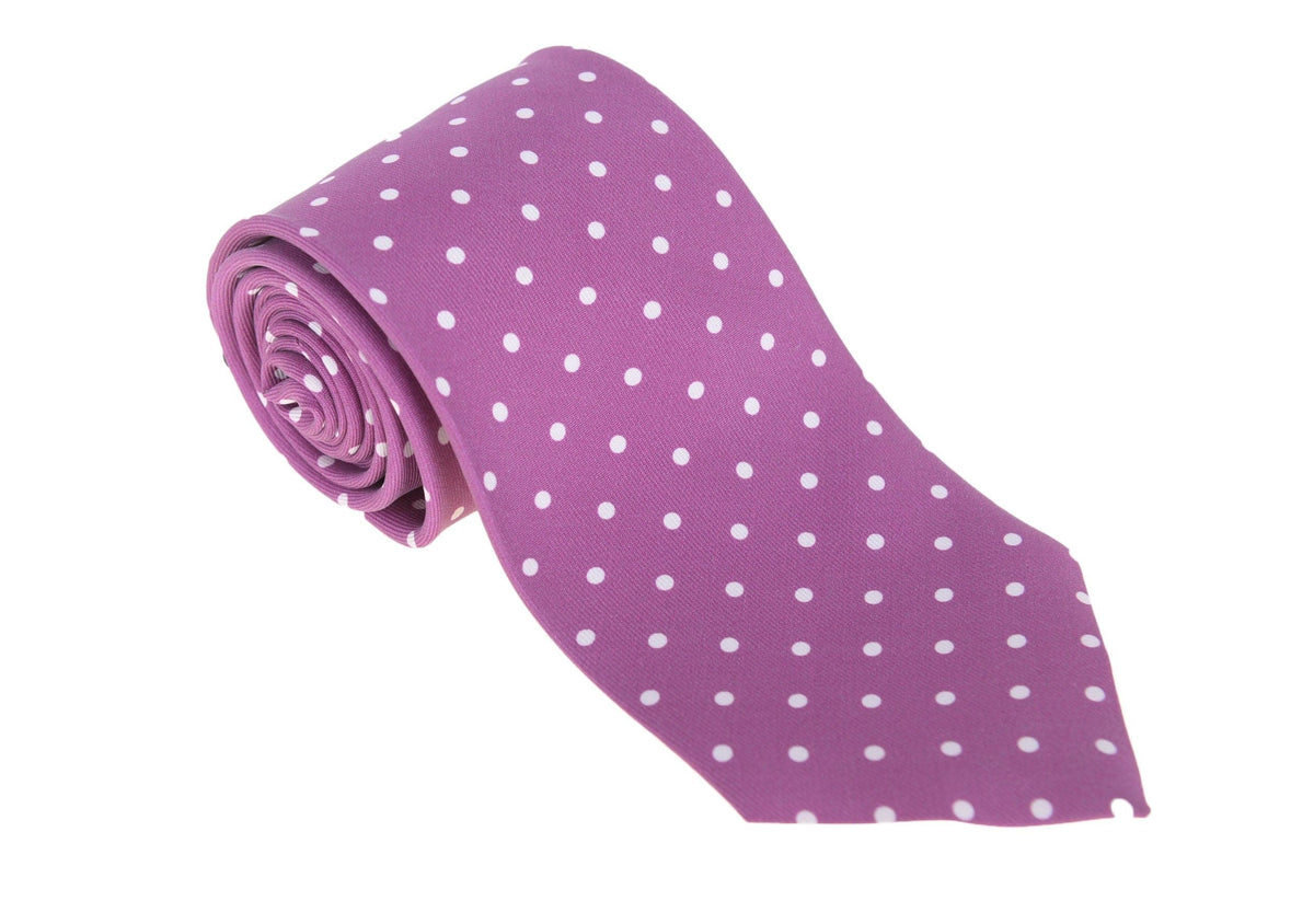 Cesare Attolini Napoli Mens Purple Polka Dot Handmade Silk Necktie - The Suit Depot