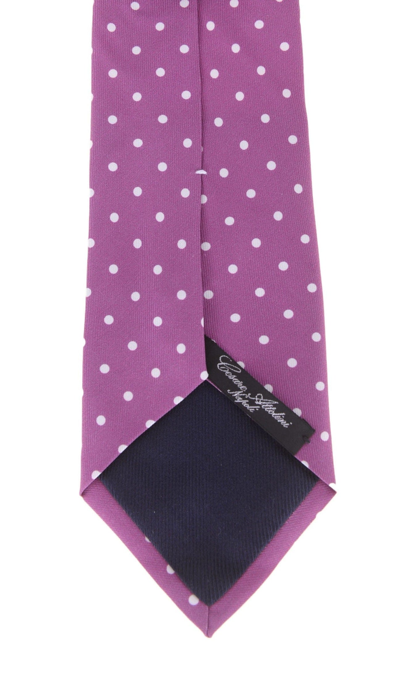 Cesare Attolini Napoli Mens Purple Polka Dot Handmade Silk Necktie - The Suit Depot