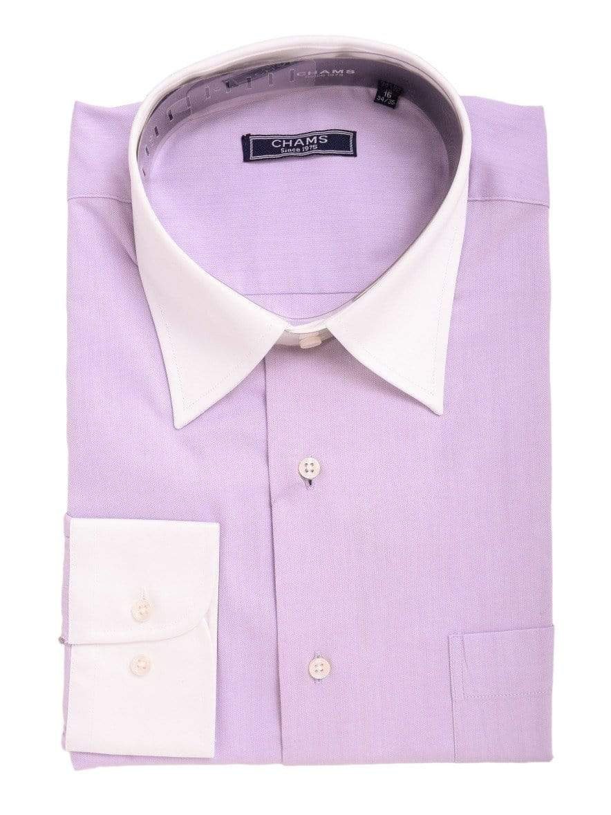 Chams Sale Shirts 15 32/33 Chams Classic Fit Light Purple Fine Combed Cotton Contrast Collar Dress Shirt