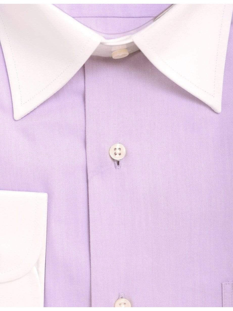 Chams Sale Shirts Chams Classic Fit Light Purple Fine Combed Cotton Contrast Collar Dress Shirt