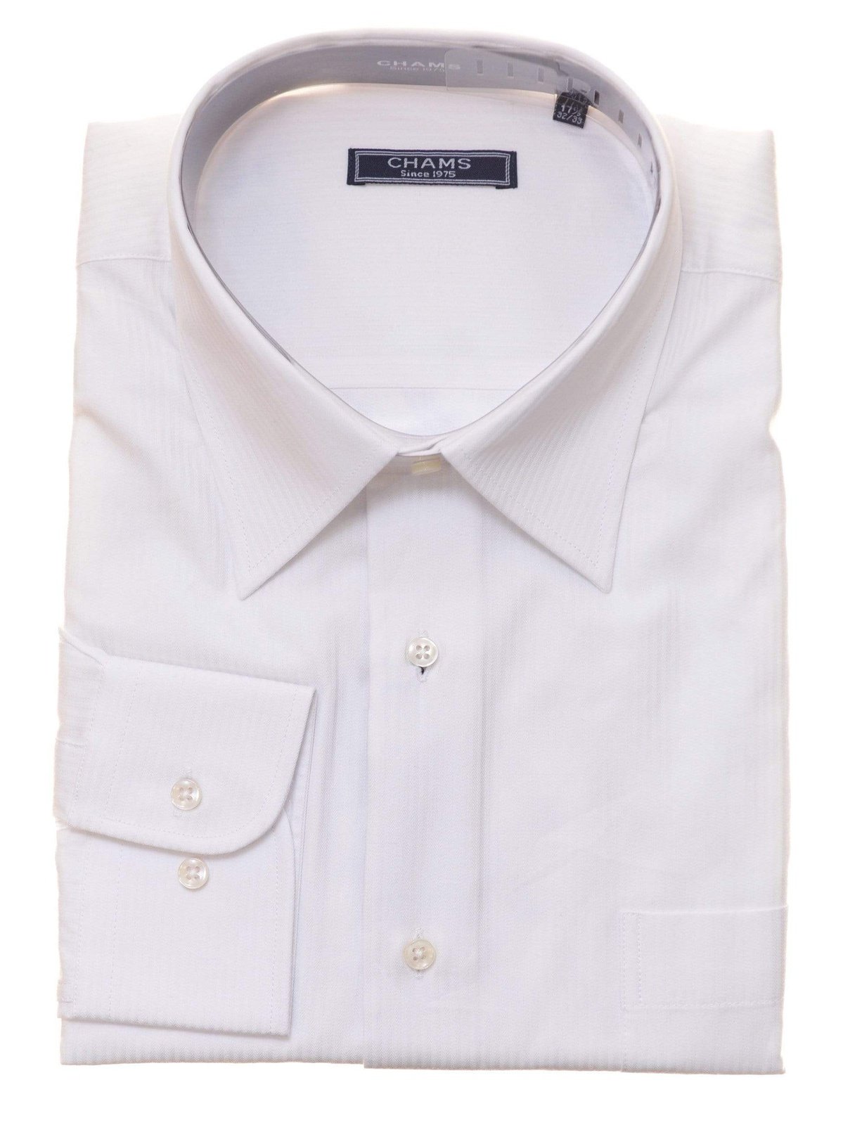 Chams SHIRTS 14 1/2 32/33 Chams Classic Fit White Tonal Pinstriped Soft Cotton Dress Shirt