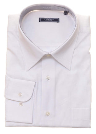 Chams SHIRTS Chams Classic Fit White Tonal Pinstriped Soft Cotton Dress Shirt