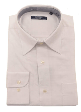 Chams SHIRTS Chams Classic Fit White Tonal Plaid Fine Combed Cotton Dress Shirt